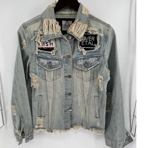 UNIF Distressed Denim Jacket Patches Frayed Grunge Punk Rock Size S